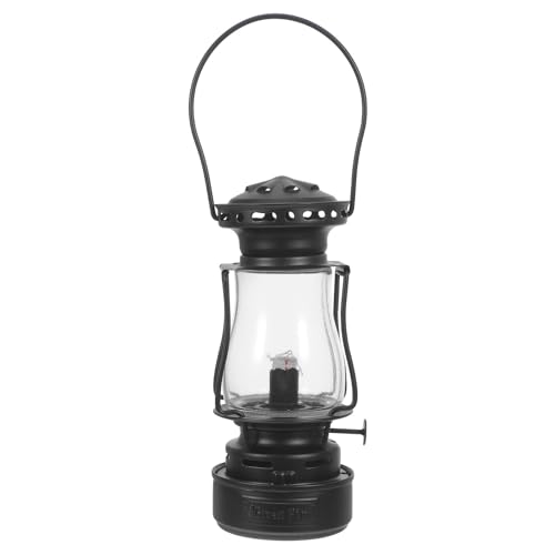 HOODANCOS Lanterna a Olio Vintage con Manico Portatile in Lega di Zinco e Vetro, Lampada a Cherosene Nera da Campeggio e Uso Interno con Stoppino da 14cm e Design Classico Retrò