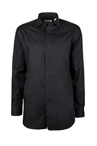 Calvin Klein Men's Slim Fit Non-Iron Herringbone Point Collar Dress Shirt, Black, 14.5' Neck 32'-33' Sleeve