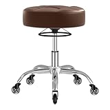 Rollhocker，Hocker höhenverstellbar mit ringheber，Dicker Schaumstoff für weichen Komfort，Stuhl mit rollen 360°，Arbeitshocker bis 180 kg belastbar， Drehhocker für Salon Spa und Haushalt(Braun)
