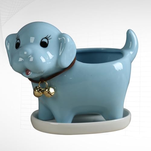 Pot de fleurs d'intérieur en céramique bleu pour plante grasse et bureau - 8