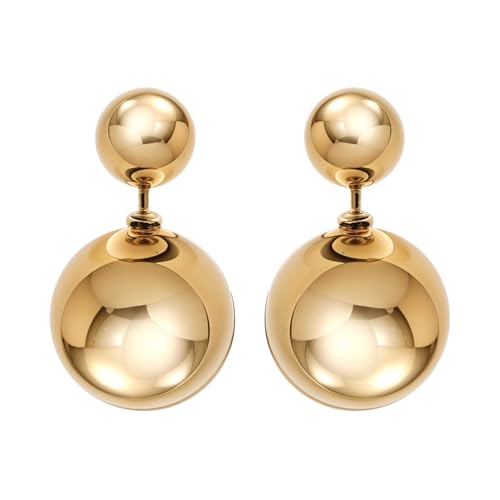 HighSpark Double Sided Pearl Earrings - Pearl Front Back Earrings - Stunning Gift - Gold