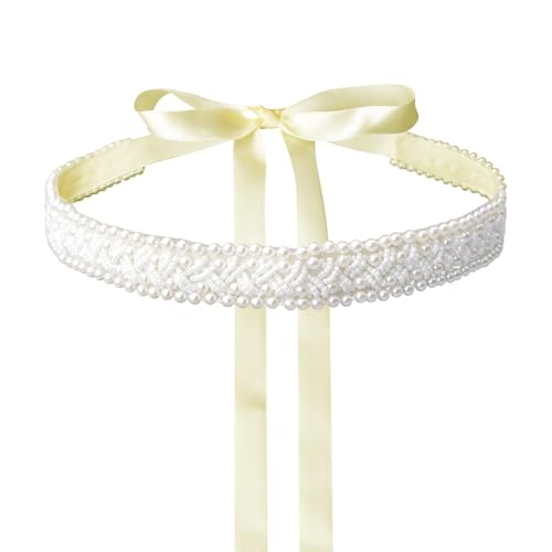 Faux Pearl Wedding Bridal Ribbon Belts, Pearl Beaded Sparkle Sewn Accessories Dress Matching, 2.7 meters