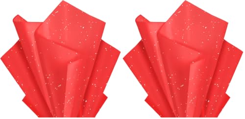 Image of Red Glitter Tissue Paper for Gift Bags 36 Sheets 14x20 Inch - Recyclable Wrapping Paper for Weddings, Birthdays, Party & Festival Decorations DIY Craft Supplies (Pack of 2)