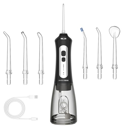 Irrigador bucal BarberBoss inalámbrico de 300 ml y 5 presiones con 6 boquillas