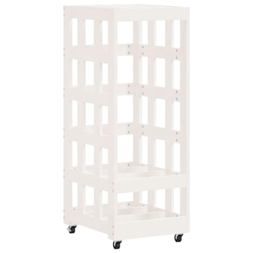 Makastle Chariot à bois de chauffage cheminée panier porte-foyer au bois poêle Chariot de Bûches de Bois Range Bûche Intérieur avec roulettes, blanc 40x49x110 cm bois massif pin