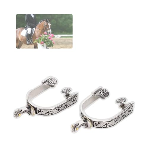 KUIDAMOS 1Pair Silver Spurs, Stainless Steel Spurs with Carved Decoraation Silver Spurs for Boots Men and Women Spurs for Equestrian Training, Competition