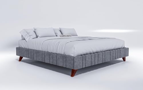 Image of Craft Modern Upholstered Double Size Bed for Bedroom | Wooden Double Bed | Platform Cot Bed with Upholstery Premium Fabric | 6.5 x 4 Ft | Sheesham Wood, Rosewood, Grey