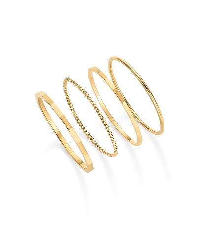 PAVOI 14K Gold Plated Four Pieces Thin Rings Set for Women | 4 Dainty Stacking Rings Pack | Minimalist Stackable Bands3