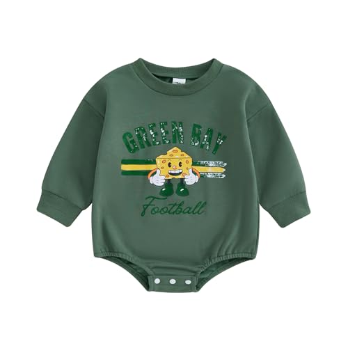 Image of Gueuusu Baby Boy Girl Football Outfit Newborn Little Cheese Bubble Romper Bodysuit Infant Game Day Jumpsuit Fall Clothes