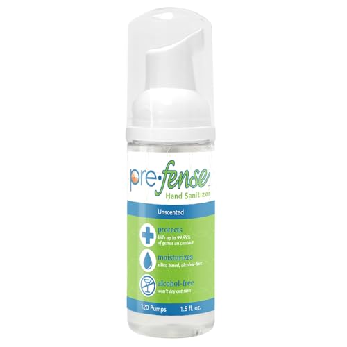 Prefense - Travel Foam Hand Sanitizer - Kills 99.9% of Common Germs - Alcohol-Free - Moisturizing Non-Drying Water-Based Formula - Made in USA - Unscented - Travel Size - 1.5 oz - 1 Pack