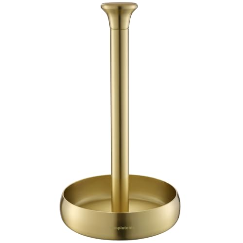 simpletome キッチンペーパーホルダー 卓上 片手で切れる巻き上げたまま保管 重り付きベース (ライトゴールド)