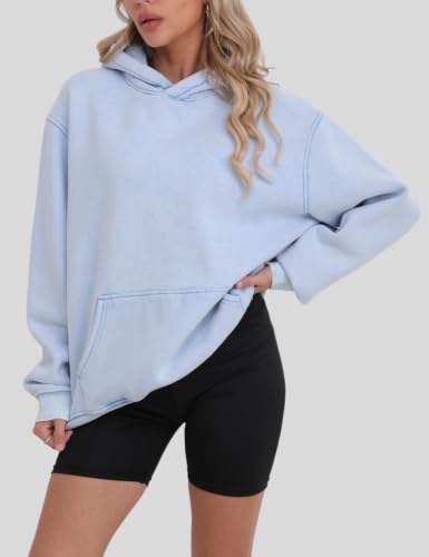 Image of FAIABLE Womens Oversized Acid Wash Hoodie Unisex Heavyweight Fleece Cotton Hoodies Vintage Washed Sweatshirt for Women