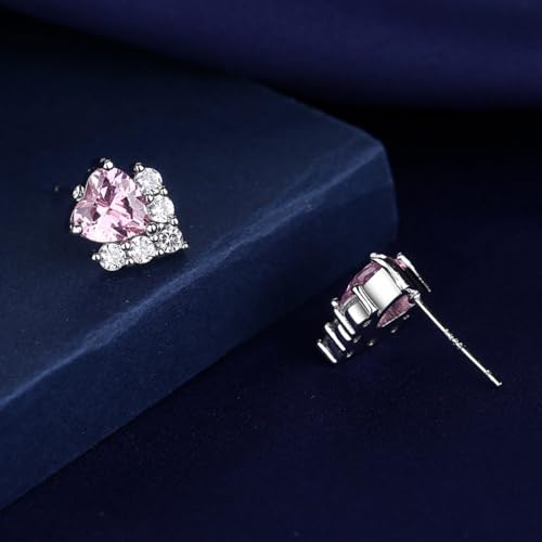 Generic Sparkling Diamond Stud Earrings for Women Cute Heart Hypoallergenic Earrings Pretty Anniversary Valentines Day Gifts for Her2