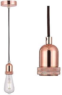 SHINY STAR Pendant Fitting Rose Copper Ceiling Light Fitting, Vintage Metal Ceiling Rose with Braided Flex Cable and Metal E27 Lamp Holder KIT Accessary HT201RG