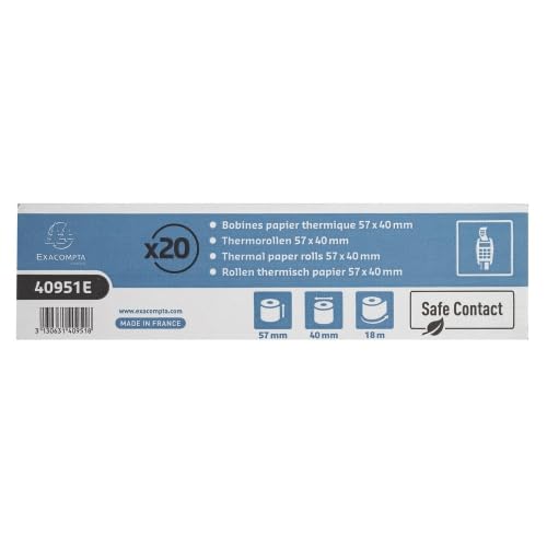 Lot de 120 Bobine papier thermique sans Phénol pour TPE, Safe Contact - larg. 57mm / diam. 40mm