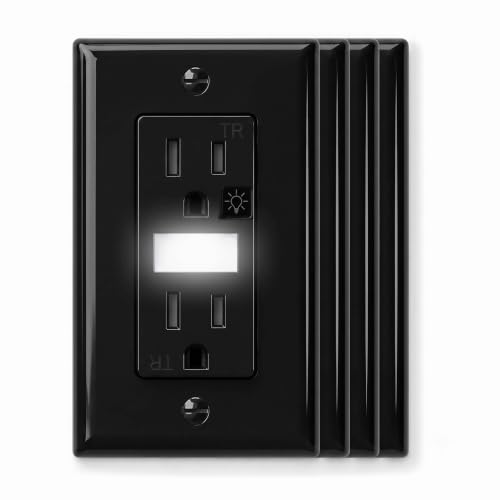Image of SOZULAMP 4-Pack Night Light Wall Outlet, Touch & Dusk-to-Dawn Sensors | Glossy Black 15A 125V Tamper-Resistant Receptacle; Guide Light for Kids and Seniors;Ideal for Hallway,Nurserie,Stair,Bathroom