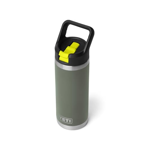 Image of YETI Rambler 18 oz Bottle, Vacuum Insulated, Stainless Steel with Color Matching Straw Cap, Camp Green /Firefly Yellow