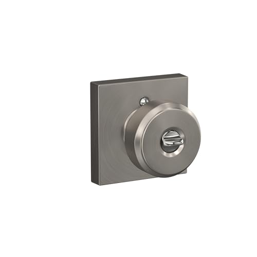 Image of Schlage F51A BWE 619 COL Bowery Knob with Collins Trim Keyed Entry Lock, Satin Nickel