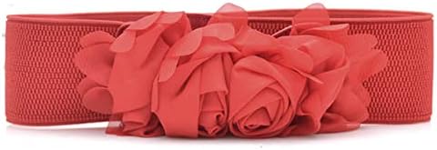 Women Lace Rose Flower Stretchy Elastic Waist Belt Dress Corset Waistband (Red)