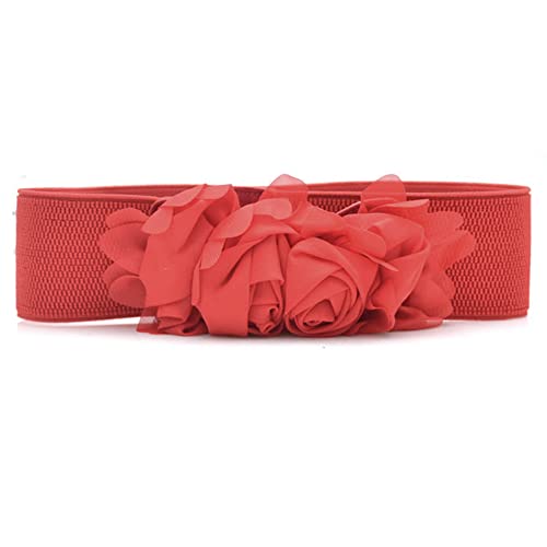 Women Lace Rose Flower Stretchy Elastic Waist Belt Dress Corset Waistband (Red) #TOP2