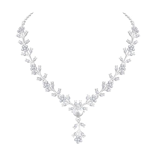 Image of Atasi International American Diamond Style Silver Plated Necklace with Earrings Jewellery Set for Women - Perfect for Party, Wedding, and Engagement