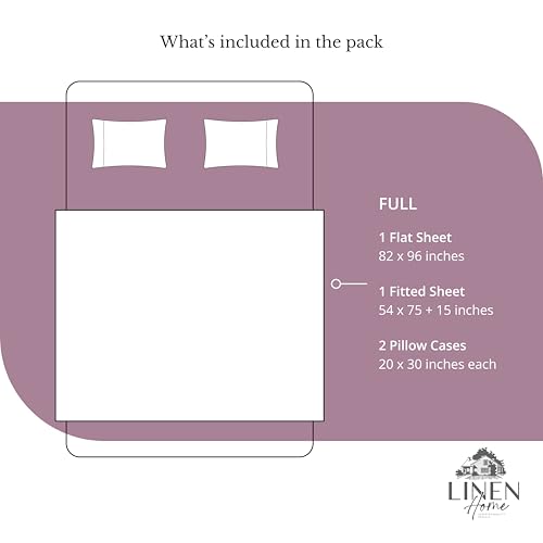 Image of Linen Home 100% Cotton Percale Sheets Full Size, Damson Berry, Deep Pocket, 4 Pieces Set - 1 Flat, 1 Deep Pocket Fitted Sheet and 2 Pillowcases, Crisp Cool and Strong Bed Linen