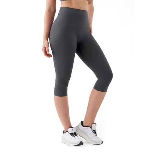 K-Swiss Women's 16" Capri Leggings - No Front Seam Soft Stretchy High Waist Gray X-Large