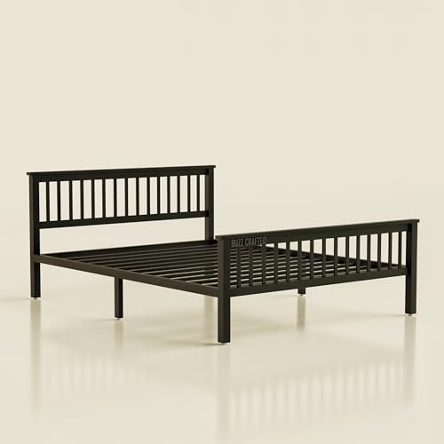 Image of Queen Size Metal Bed Frame Without Storage | Queensize Metal Bed | Queen Iron Bed | Queen Steel Bed | Heavy Duty Platform Bed | Double Bed Cot | Steel Slats | Noise Free | No Box Spring Needed | Black