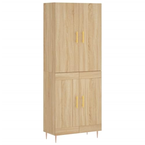 Mhdvray Buffet haut en chêne Sonoma 69,5 x 34 x 180 cm - En bois avec pieds en métal - Design moderne et durable - Pour salon, couloir, chambre à coucher