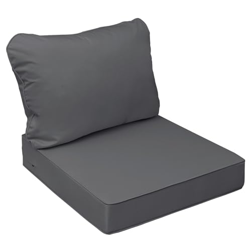 Image of AAAAAcessories Outdoor Seat Cushions for Chairs, Fade-Resistant, Waterproof Patio Furniture Replacement Cushions, 21 inch x 19 inch x 3 inch + 21 inch x 19 inch, Dark Gray