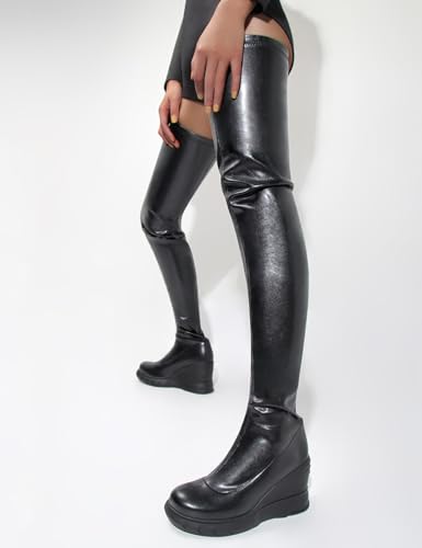 Roimaash Women's sexy thigh-high boots fall and winter Wedge heel plus size over-the-knee elastic boots2