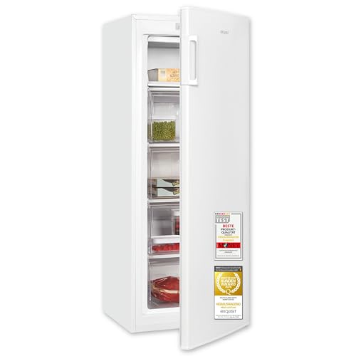 Exquisit Gefrierschrank | 168 l Nutzinhalt, Energieeffizienzklasse D, 40 dB(A) | hohe Bauform, 4-Sterne-Gefrieren, manuelle Temperaturregelung, wechselbarer Türanschlag | GS5230-H-040D weiss