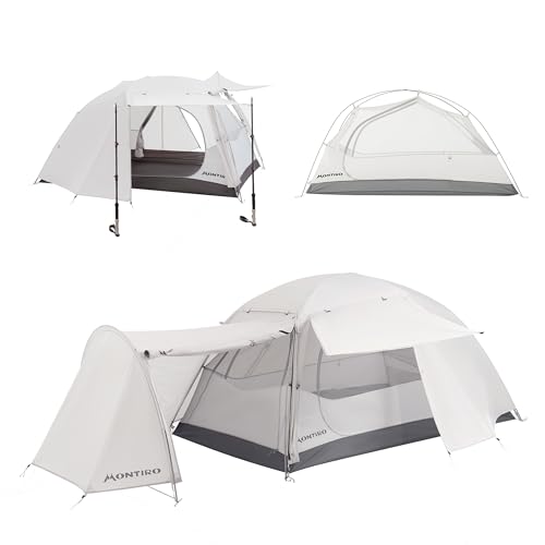 Montiro Triphyr Backpacking Tent with F-Nexus Extension 2-Person Combo, Attachable Shelter, Lightweight 2 Person Tent with Footprint & Vestibule for Backpacking Camping Hiking & Biking (Grey)