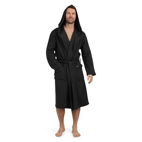 Eddie Bauer Mens Hooded Robe - Luxury Robe with Hood, Pockets | Fleece Bathrobe for Men (Black, Alpha, Large, X-Large, Regular)