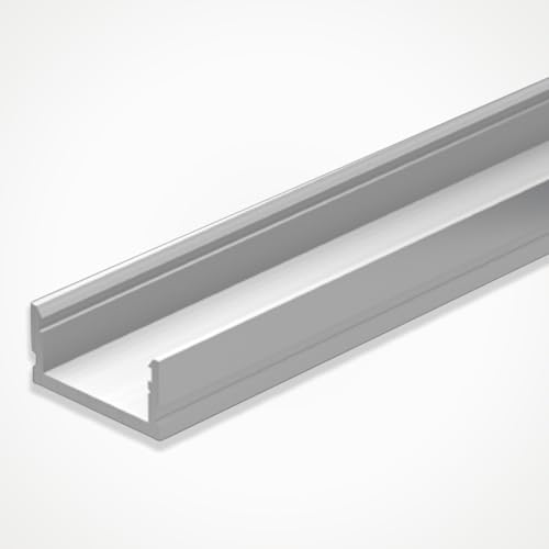 LEDBRITE Aluminium Profile 2M / 6.6FT Surface Channel ALP1708 Profile with Cover for LED Strips - Channels and Diffusers with End Caps and Mounting Clips Plaster x 2 Pack