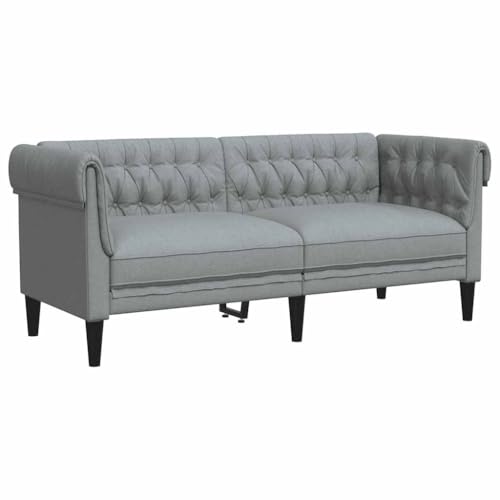 vidaXL Canapé Chesterfield 2 Places, Chaise avec Accoudoirs et Dossier, Siège avec Pieds, Fauteuil TV de Salon, Moderne, Gris Clair Tissu