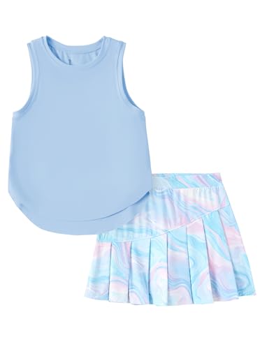 Image of PATPAT Girls Tennis Skirt Sets Moisture Wicking Tank Tops and Pleated Skirts 2 Piece Outfits Activewear Sets 5-12 Years