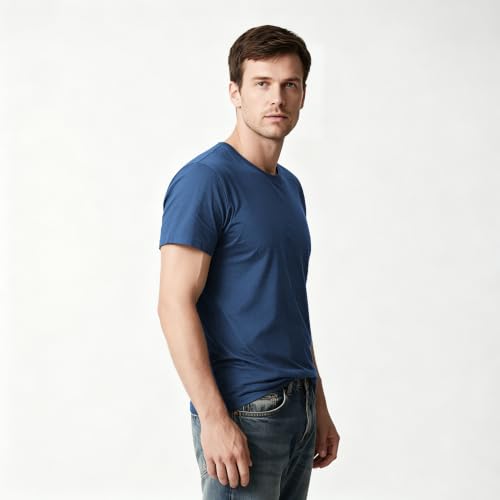 Image of ORJ 2 Pack Men t Shirts Crew Neck Short Sleeve Men's Undershirt Plain Polyester tee Bulk Stretch Soft Tees