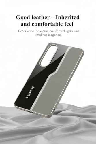 Image of Premium Back Cover Compatible with Samsung Galaxy S25 Edge | Leather Finish Shockproof Case with Metal Edge Design & Raised Camera Protection (Grey)