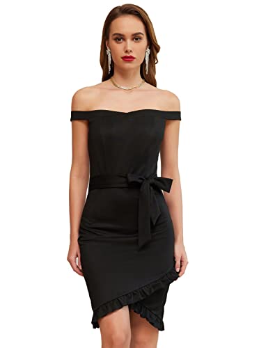 LIUMILAC Robe Crayon Femme Soirée Elégante Ourlet FrillCeinture Amovible Bretelle Sexy Casual XL Noir#35S22 Cover