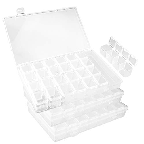28-Grid Clear Plastic Diamond Embroidery Box Diamond Painting Accessory Boxes Case Crossstitch Tools(Packet of 3)