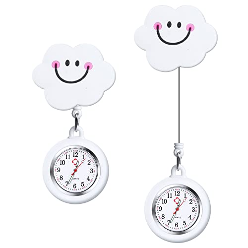 Vicloon Krankenschwester Armbanduhr Einziehbare, 2 Pcs Schwesternuhr mit Glow Pointer und Clip, FOB-Uhr Quarzwerk, Silikonband, Ansteckuhr Fob für Krankenschwestern und Ärzte (Weiß)