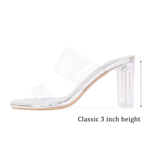 Clear Heels for Women Transparent Two Strap Block Chunky Square Heel Sandals Open Toe Slip On Mules for Women2