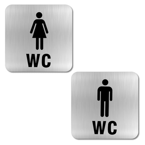 Lot de 2 plaques de toilette, autocollantes, en acier inoxydable, idéales pour les invités, les toilettes, les toilettes