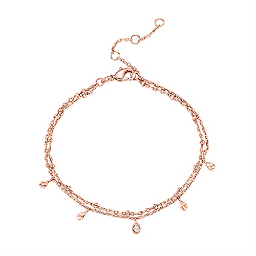 PAVOI 14K Gold Plated Layering Double Wrap Charm Bracelet | Rose Gold Plated Chain Bracelet with 2x3mm Cubic Zirconia | Best Friend Bracelets and Cute Bracelets for Women | Rose Gold