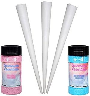 Perfectware 16oz Jars of Cotton Candy Floss Sugar with 100ct Cotton Candy Cones Included -(1 of Each Flavor 32oz's Total)