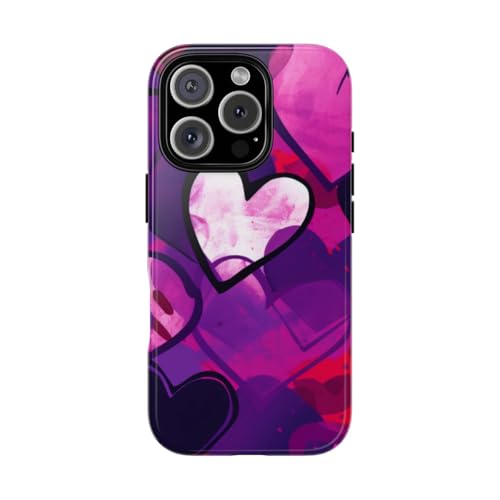 Coque rigide brillante iPhone 16 Pro anti-chocs au motif cœurs pop art colorés