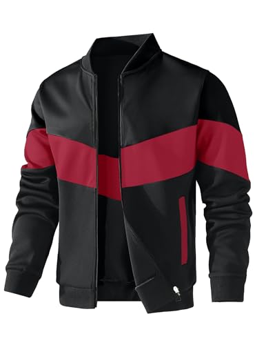 Image of HYPESTFIT Mens Lightweight Jacket Casual Bomber Jacket Color Block Varsity Coat