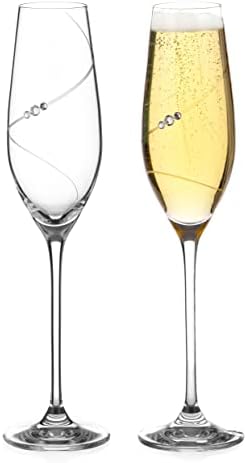 DIAMANTE Swarovski Champagne Flutes Prosecco Glasses with Silhouette Hand Cut Design Embellished with Swarovski Crystals - Set of 6