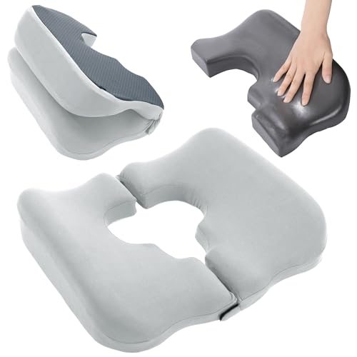 HOMBYS Memory Foam Bed Sore Cushions for Butt,Bedsore Pressure Relief Pillow for Sleeping and Sitting,Cushion for Bed Sores on Buttocks, T Shaped Opening Tailbone Pillow, Patent Pending(Light Grey)